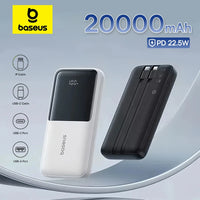 Baseus Power Bank 20000mAh - 22.5W Fast Charging | Built-in Lightning & USB-C Cables, LCD Display, Air-Travel Friendly, iPhone & Android