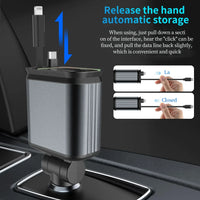 4-in-1 PD30W Car Fast Charger with Retractable Cables - USB Type-C Power Adapter | 120W Max with Roof Starlight for iOS & Android