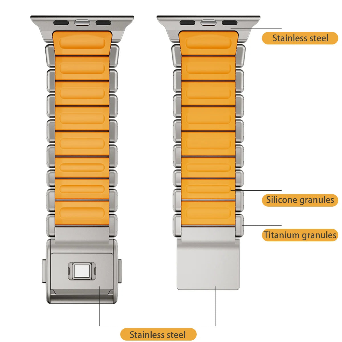 Titanium Silicone Magnetic Apple Watch Band - Luxury Metal Strap for Ultra 3/2/1 49mm, Series 11/10 46mm, Series 9/8/7 45mm, Series 6/SE/5/4 44mm, Series 3/2/1 42mm