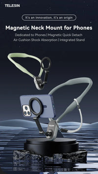 TELESIN Silicone Magnetic Quick-Release Neck Mount - Hands-Free Phone Holder for iPhone 15 14 13 12 11, Samsung, Universal Smartphones