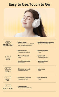 QCY H3 ANC Over-Ear Headphones - 43dB Hybrid ANC, Hi-Res Audio, Bluetooth 5.4 | 60H Battery, 40mm Driver, Transparency Mode, Wireless & Wired
