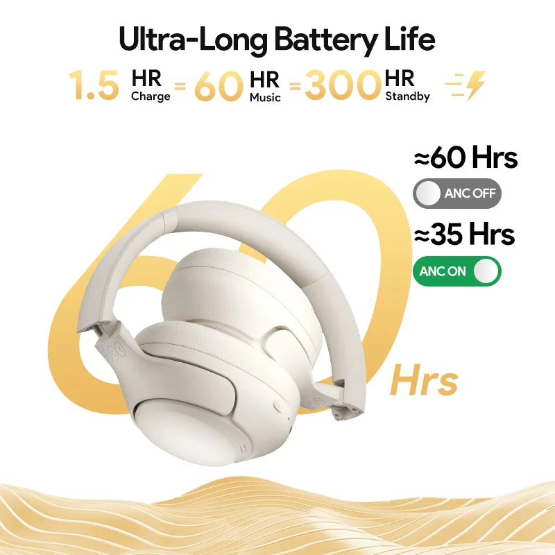 QCY H3 ANC Over-Ear Headphones - 43dB Hybrid ANC, Hi-Res Audio, Bluetooth 5.4 | 60H Battery, 40mm Driver, Transparency Mode, Wireless & Wired