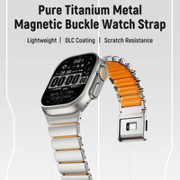 Titanium Silicone Magnetic Apple Watch Band - Luxury Metal Strap for Ultra 3/2/1 49mm, Series 11/10 46mm, Series 9/8/7 45mm, Series 6/SE/5/4 44mm, Series 3/2/1 42mm