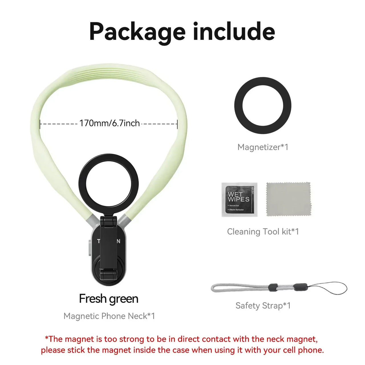 TELESIN Silicone Magnetic Quick-Release Neck Mount - Hands-Free Phone Holder for iPhone 15 14 13 12 11, Samsung, Universal Smartphones