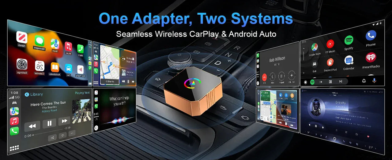 CarPlay Wireless Adapter 2-in-1 - Cable to Wireless Converter for iPhone & Android Auto | Mini USB Design Plug & Play