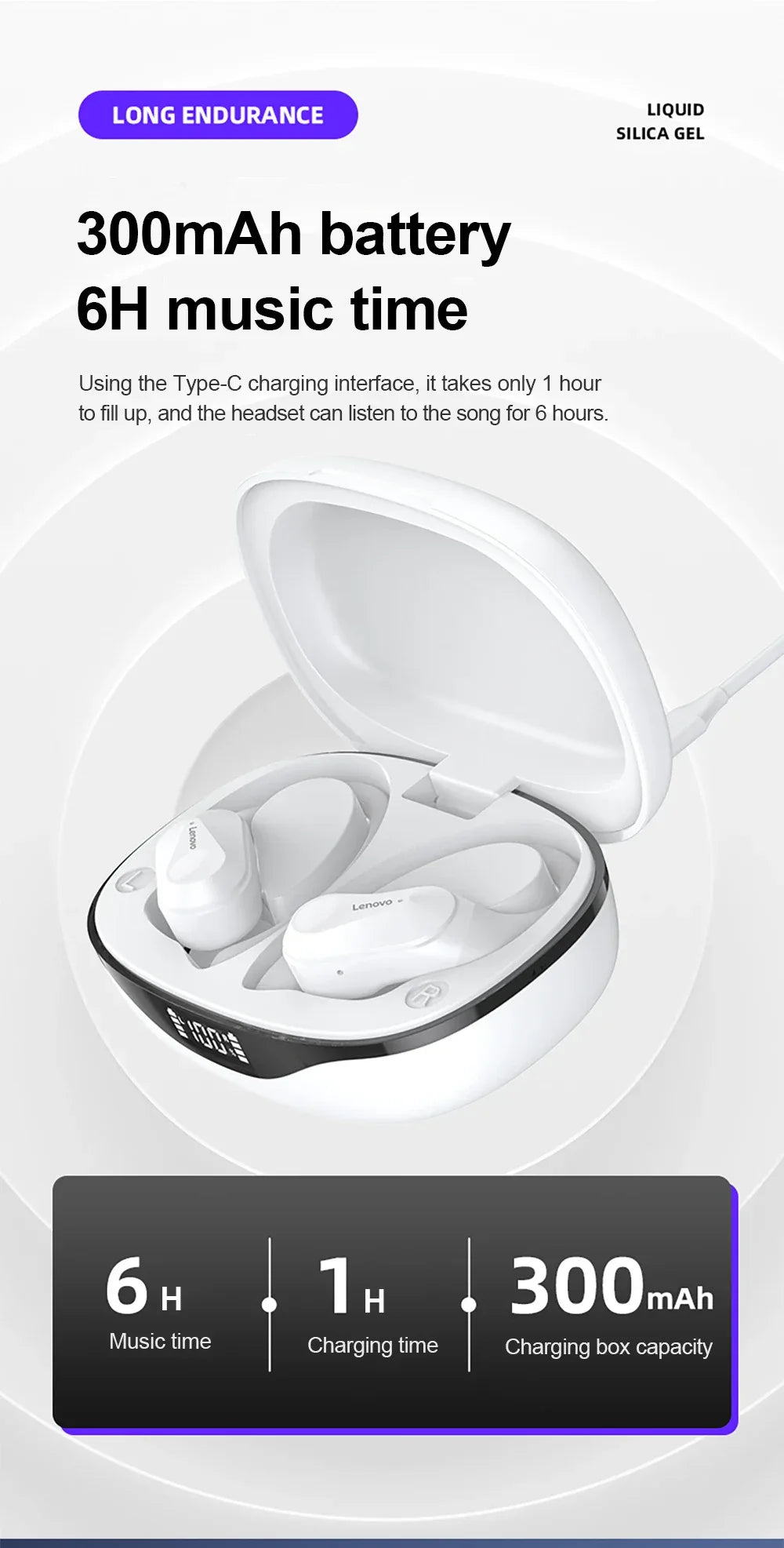 Lenovo LP75 Sports TWS Earphones - Bluetooth 5.3 | ANC, HiFi Stereo, LED Display, Waterproof with Mic & Button Control