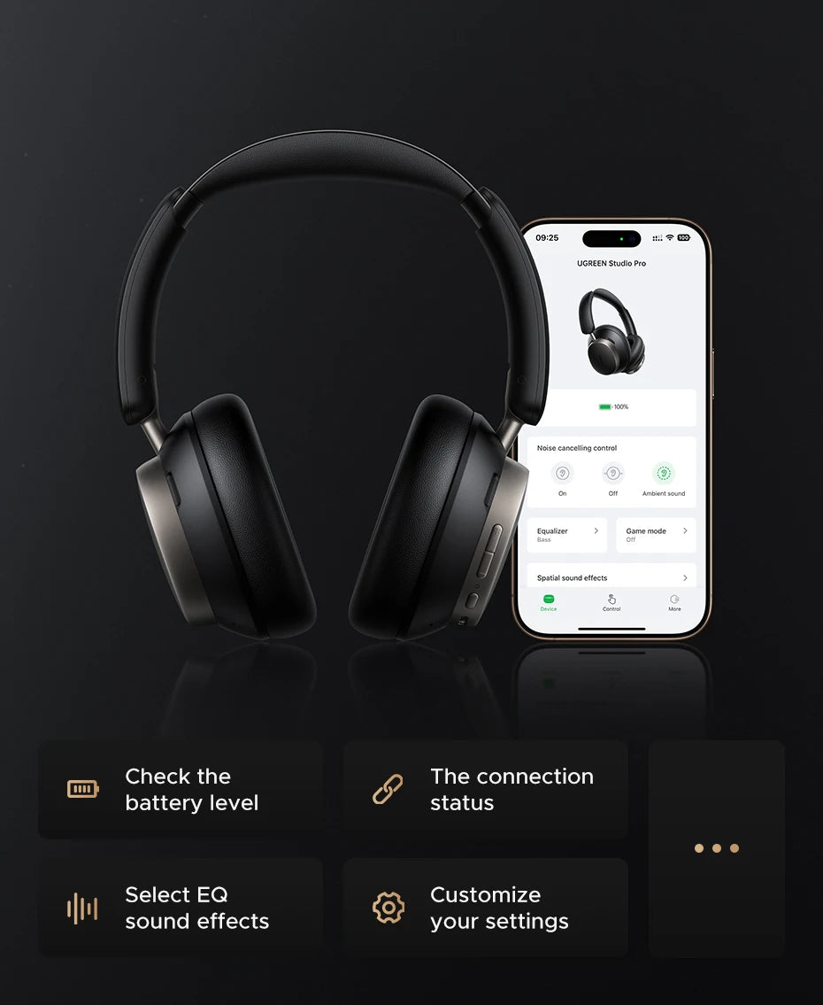UGREEN Studio Pro Hybrid ANC Headphones - 48dB Noise Cancelling, LDAC Hi-Res, 120H Battery | 5 Drivers, NFC, Memory Foam, Detachable Cable