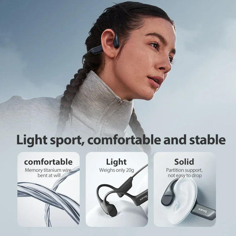 Sanag B22s Bone Conduction Headphones - Bluetooth 5.3 | 16Hr Playtime, IPX5 Waterproof, Spatial Sound, Open-Ear Sport Earphones