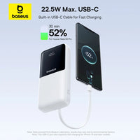 Baseus Power Bank 20000mAh - 22.5W Fast Charging | Built-in Lightning & USB-C Cables, LCD Display, Air-Travel Friendly, iPhone & Android