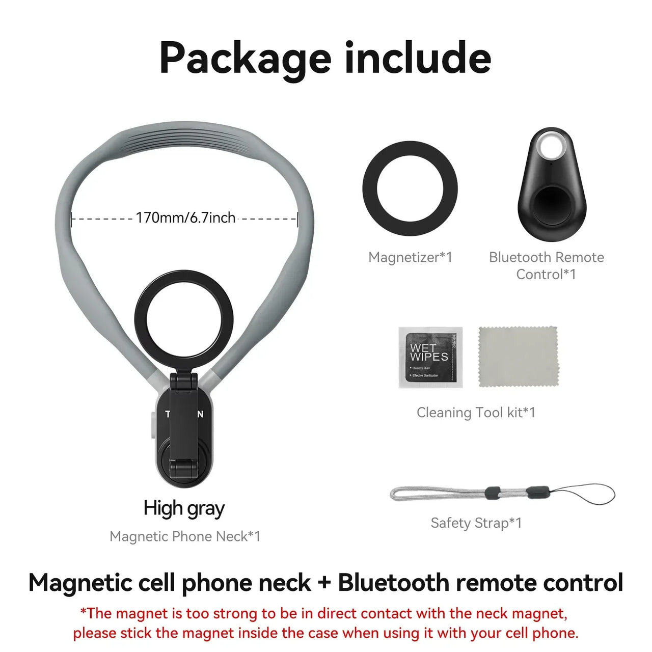 TELESIN Silicone Magnetic Quick-Release Neck Mount - Hands-Free Phone Holder for iPhone 15 14 13 12 11, Samsung, Universal Smartphones