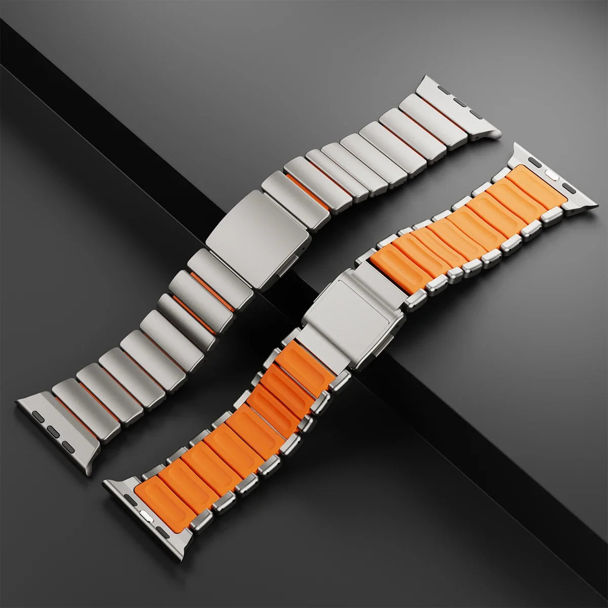 Titanium Silicone Magnetic Apple Watch Band - Luxury Metal Strap for Ultra 3/2/1 49mm, Series 11/10 46mm, Series 9/8/7 45mm, Series 6/SE/5/4 44mm, Series 3/2/1 42mm