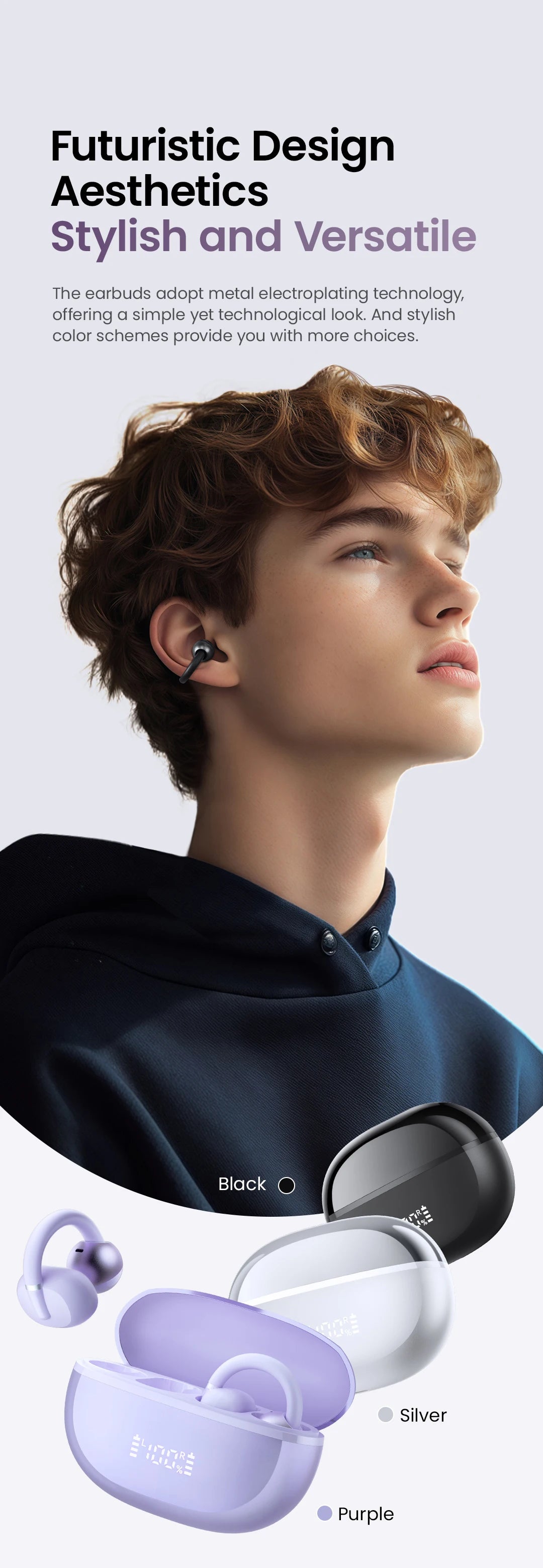 HAYLOU AirFree Ear Clip Earphones - Bluetooth 5.4 | AI Noise Reduction, 28H Battery, 360° Spatial Audio, Smart LED Display