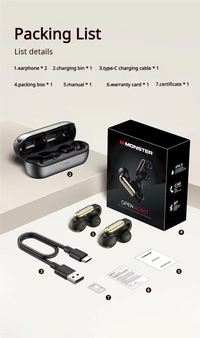 Packing list of earphones with accessories on a light gray background