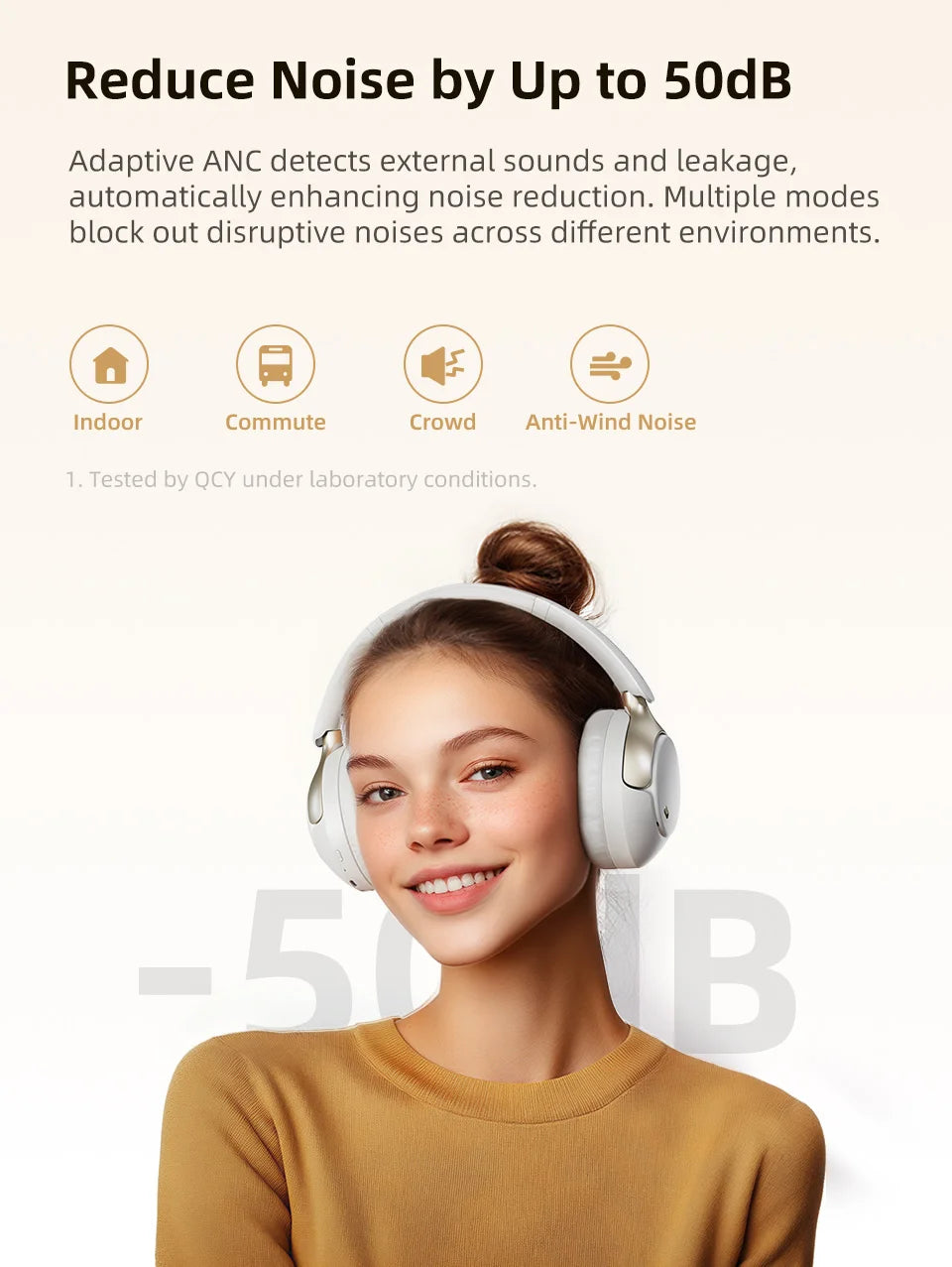 QCY H3 Pro ANC Over-Ear Headphones - 50dB ANC, LDAC Hi-Res, 3D Spatial Audio, Bluetooth 5.4 | 60H Battery, 3-Mic ENC, Wireless & Wired