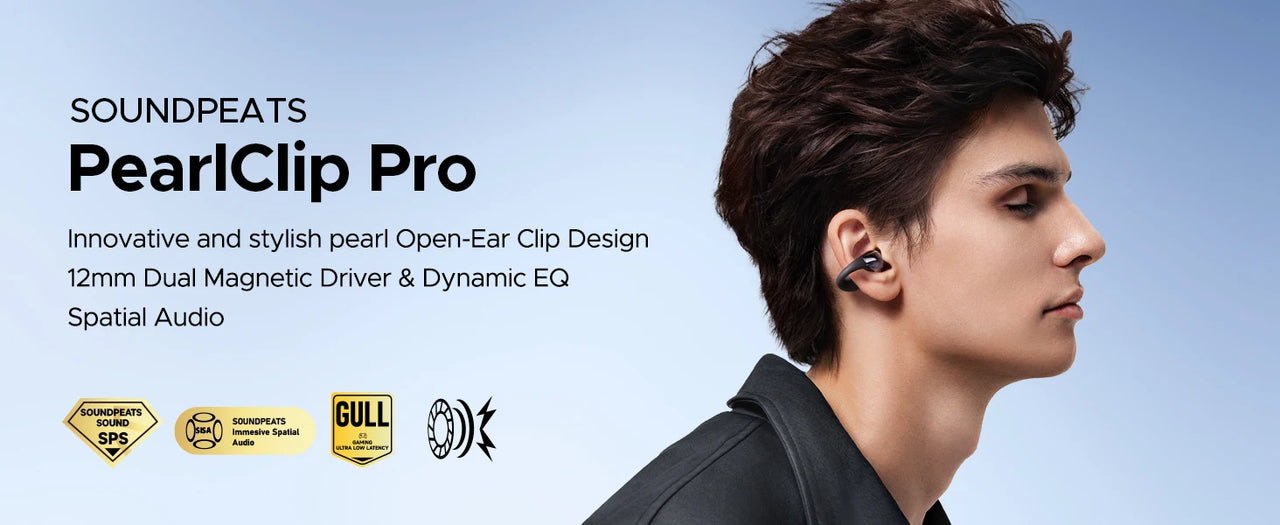 SoundPEATS PearlClip Pro Open-Ear Clip Earphones - Bluetooth 5.4 | AI ENC, 12mm Dual-Magnet Driver, 24H Battery, IPX5, Spatial Audio