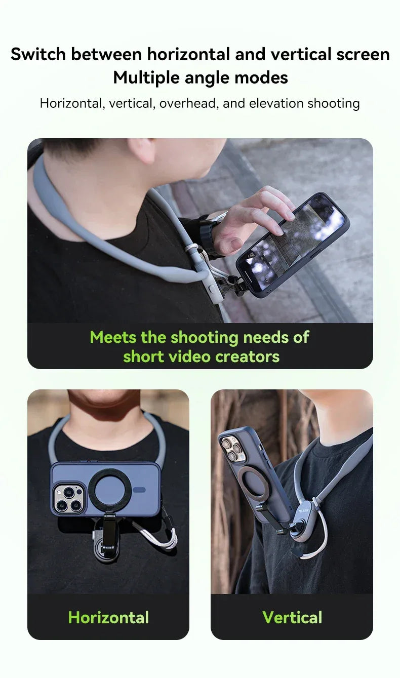 TELESIN Silicone Magnetic Quick-Release Neck Mount - Hands-Free Phone Holder for iPhone 15 14 13 12 11, Samsung, Universal Smartphones