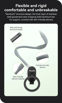 TELESIN Silicone Magnetic Quick-Release Neck Mount - Hands-Free Phone Holder for iPhone 15 14 13 12 11, Samsung, Universal Smartphones