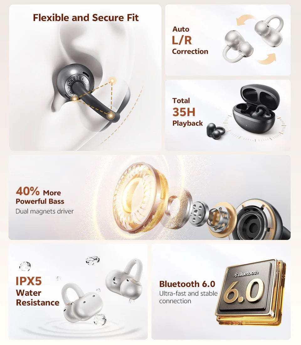QCY Crossky C50 Open-Ear Clip-On Wireless Earbuds