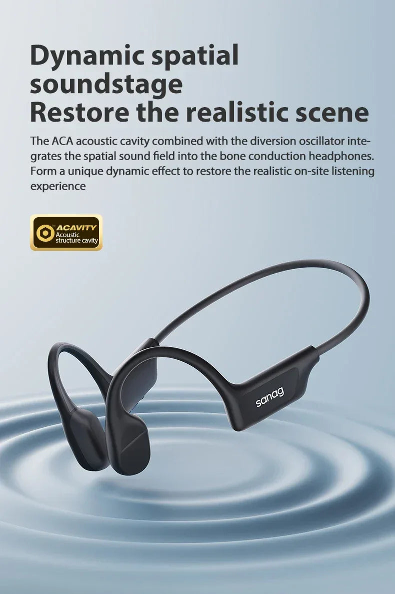 Sanag B22s Bone Conduction Headphones - Bluetooth 5.3 | 16Hr Playtime, IPX5 Waterproof, Spatial Sound, Open-Ear Sport Earphones