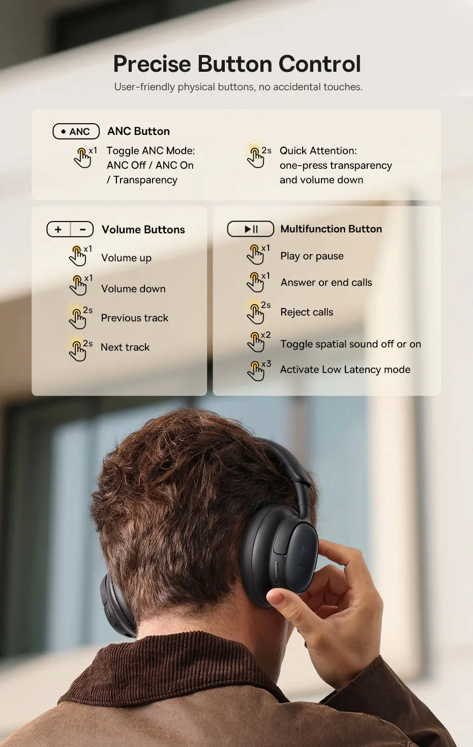 Baseus Bowie MH1 Over-Ear Headphones - 48dB ANC, LDAC Hi-Res, Bluetooth 6.0 | 80H Battery, 36mm Driver, Wireless & Wired