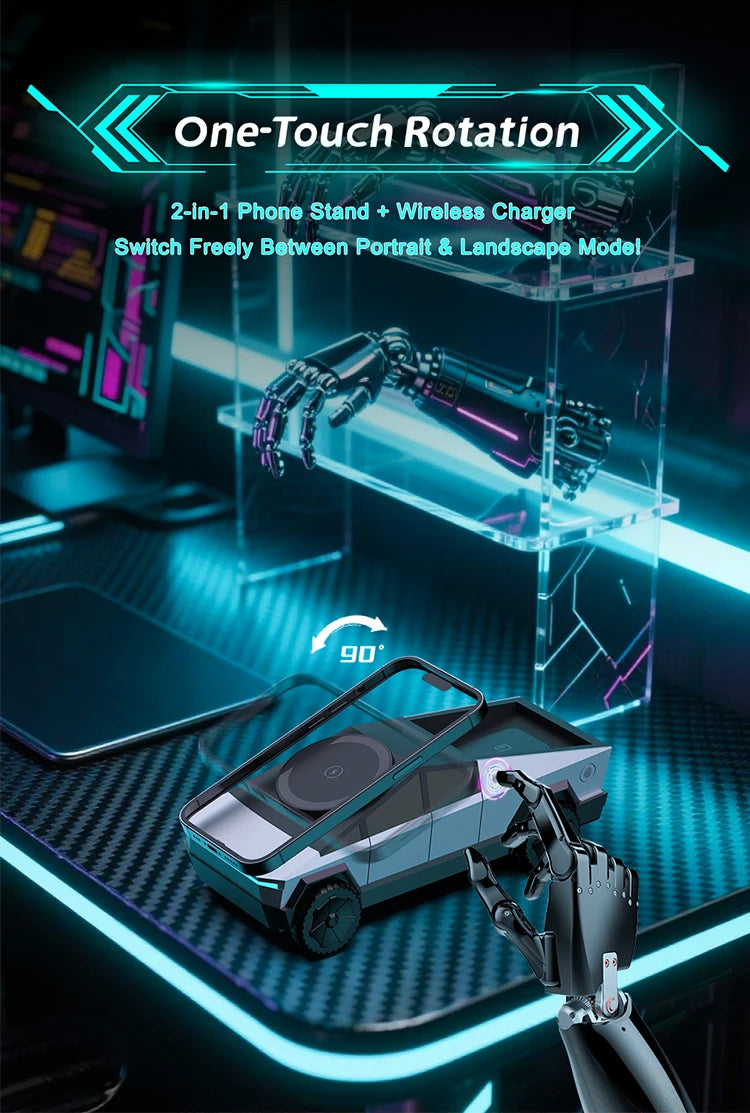 CyberDock™ Qi2 3-in-1 Wireless Charging Station - 15W Fast Charge for iPhone 16 15 14 Pro Max, Apple Watch & AirPods | Cybertruck-Inspired Design