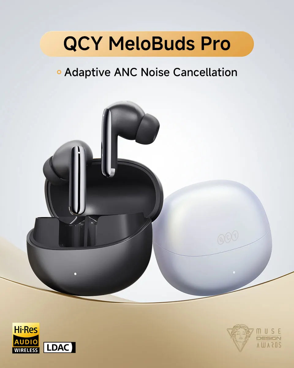 QCY MeloBuds Pro ANC Earbuds - 46dB Hybrid ANC, LDAC Hi-Res, Bluetooth 5.3 | 6-Mic, 34H Battery, In-Ear Detection, Waterproof TWS