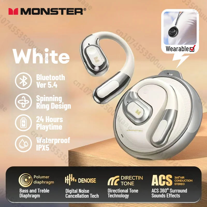 Monster AC330 OWS Open-Ear Headphones - Bluetooth 5.4 | ENC Call Noise Cancelling, 360° Surround Sound, 24H Battery, Waterproof Sport Headset