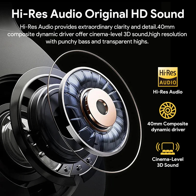 QCY H3 ANC Over-Ear Headphones - 43dB Hybrid ANC, Hi-Res Audio, Bluetooth 5.4 | 60H Battery, 40mm Driver, Transparency Mode, Wireless & Wired