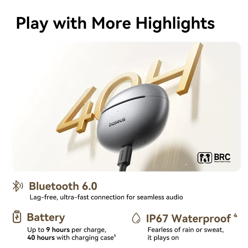 Baseus MC1 Pro Open-Ear Clip Wireless Earbuds - Bluetooth 6.0 Hi-Res | 4-Mic ENC, 40Hr Battery, Waterproof TWS Headphones