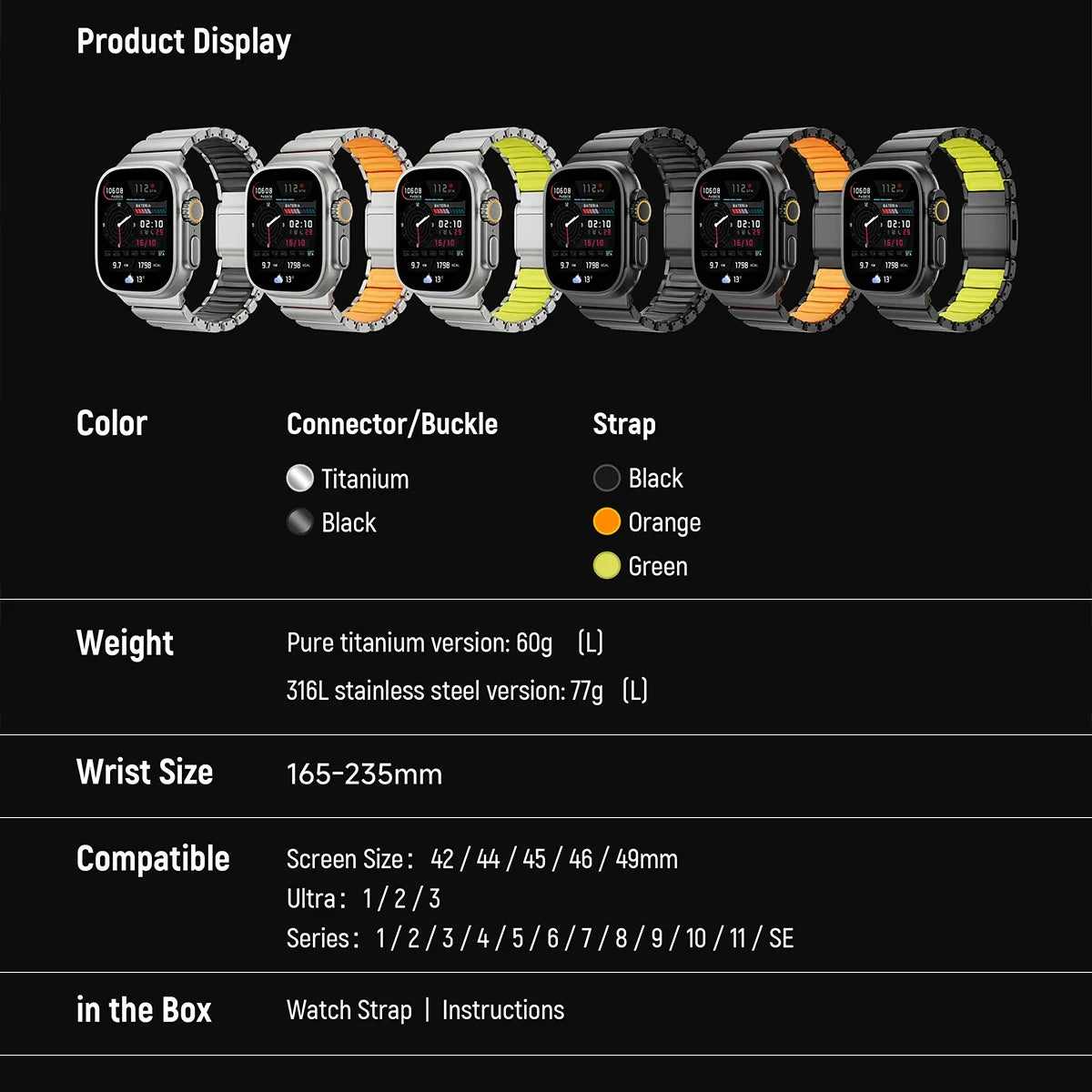 Titanium Silicone Magnetic Apple Watch Band - Luxury Metal Strap for Ultra 3/2/1 49mm, Series 11/10 46mm, Series 9/8/7 45mm, Series 6/SE/5/4 44mm, Series 3/2/1 42mm