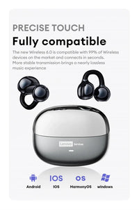 Lenovo LE302 Ear Clip Wireless Earphones - Bluetooth 6.0 | Active Noise Cancelling, HiFi Stereo, Waterproof Sport Headphones