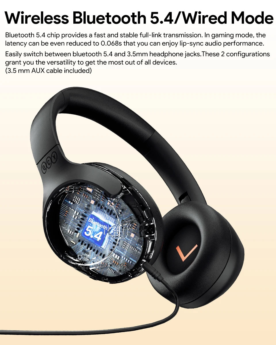 QCY H3 ANC Over-Ear Headphones - 43dB Hybrid ANC, Hi-Res Audio, Bluetooth 5.4 | 60H Battery, 40mm Driver, Transparency Mode, Wireless & Wired