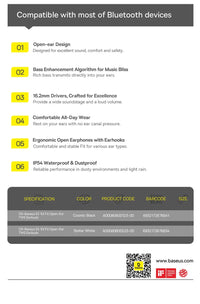 Baseus Eli 10i Fit Open-Ear Air Conduction Earphones - Bluetooth 5.4 | 45Hr Battery, IP54 Waterproof, Dual Connection Sport Earbuds