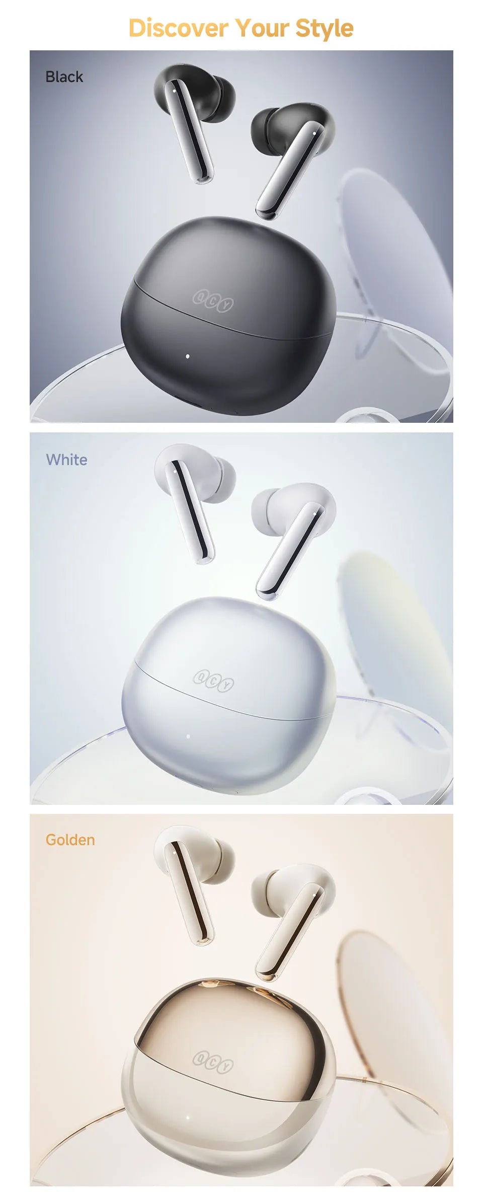 QCY MeloBuds Pro ANC Earbuds - 46dB Hybrid ANC, LDAC Hi-Res, Bluetooth 5.3 | 6-Mic, 34H Battery, In-Ear Detection, Waterproof TWS