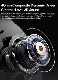 QCY H3 ANC Over-Ear Headphones - 43dB Hybrid ANC, Hi-Res Audio, Bluetooth 5.4 | 60H Battery, 40mm Driver, Transparency Mode, Wireless & Wired