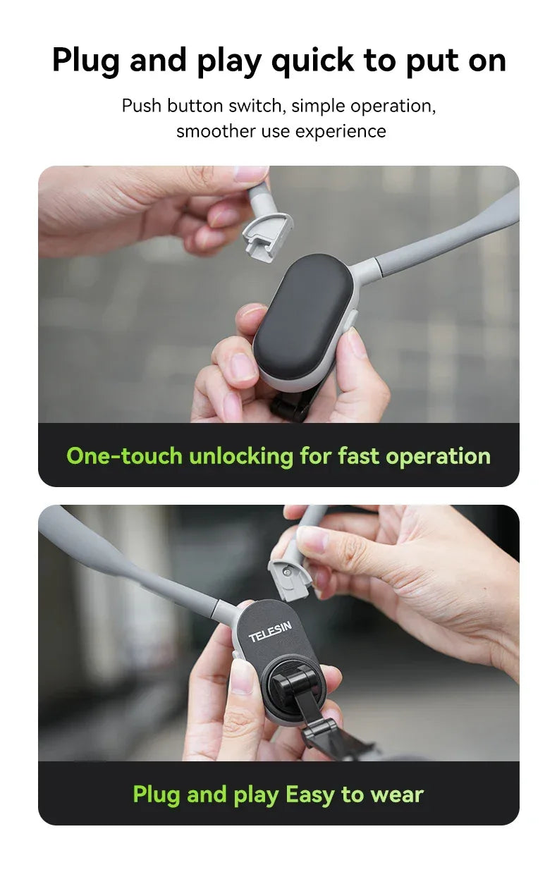 TELESIN Silicone Magnetic Quick-Release Neck Mount - Hands-Free Phone Holder for iPhone 15 14 13 12 11, Samsung, Universal Smartphones