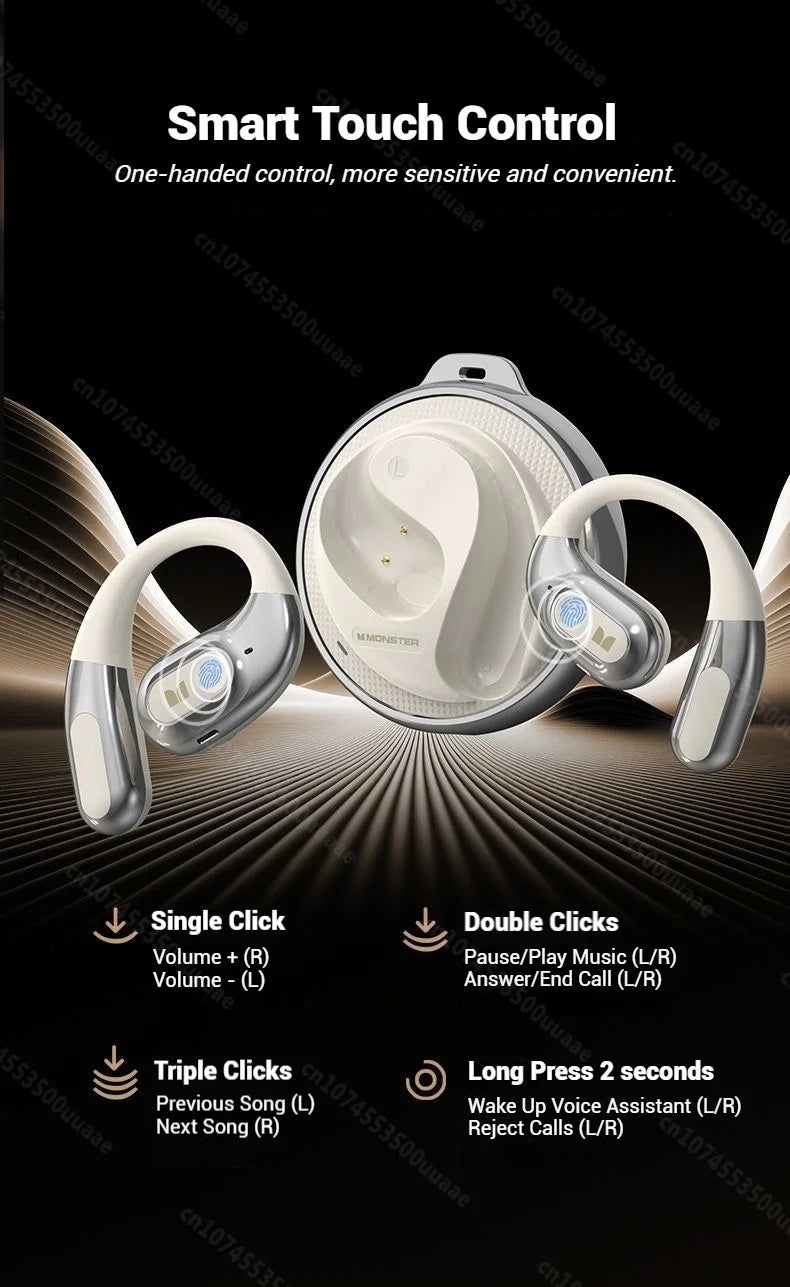 Monster AC330 OWS Open-Ear Headphones - Bluetooth 5.4 | ENC Call Noise Cancelling, 360° Surround Sound, 24H Battery, Waterproof Sport Headset
