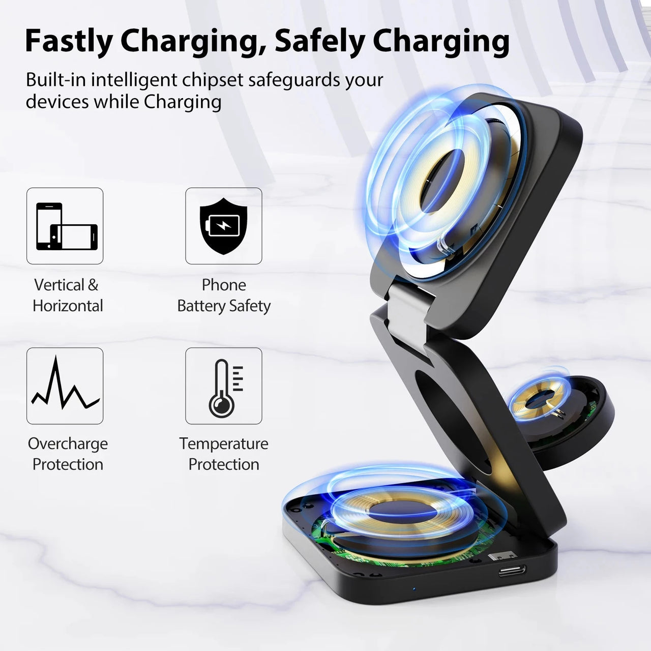 3 in 1 15W Fast Magnetic Wireless Charging Station for iPhone14 13 12 Pro/Max,Apple Watch, AirPods 3/2,Foldable Phone Hold -  by TechShopi - her, him, HomePage