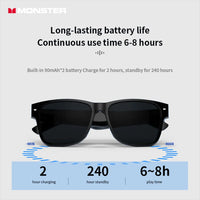Monster Glasses S01 Bluetooth Audio Sunglasses - Wireless 5.0 Smart Eyeglasses | Open-Ear Music & Calling, Outdoor Sport, CE Certified