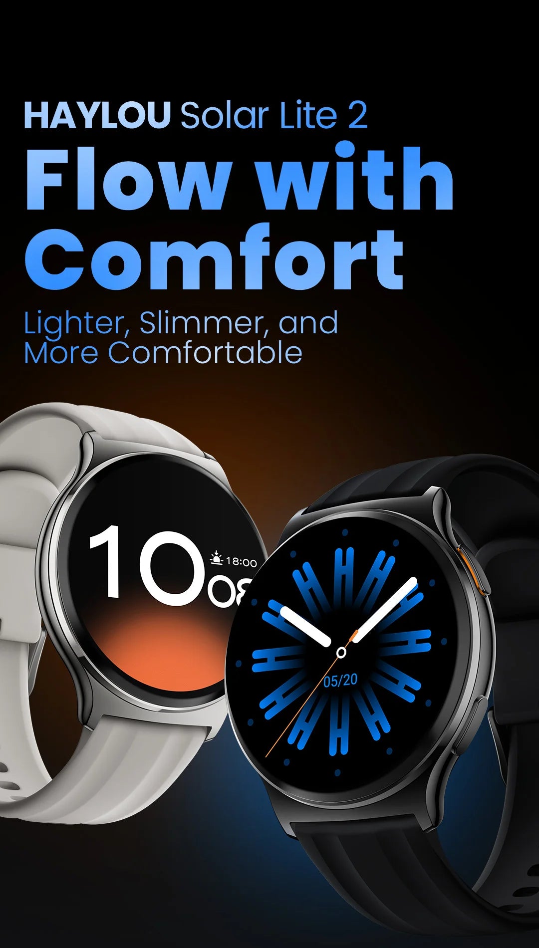 HAYLOU Solar Lite 2 Smartwatch – 1.43" AMOLED, 17-Day Battery, 150+ Sports Modes, Voice Calling | 1ATM