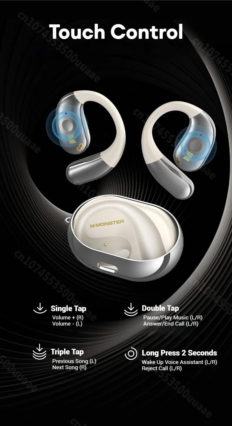 Monster AC360 Open-Ear Air Conduction Headphones - Bluetooth 5.4 | 360° Stereo OWS, 24H Battery, Waterproof Sport Wireless Headset