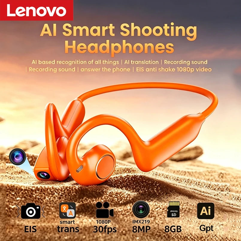 Lenovo Open-Ear Camera Headphones with 8MP Camera & AI Translation