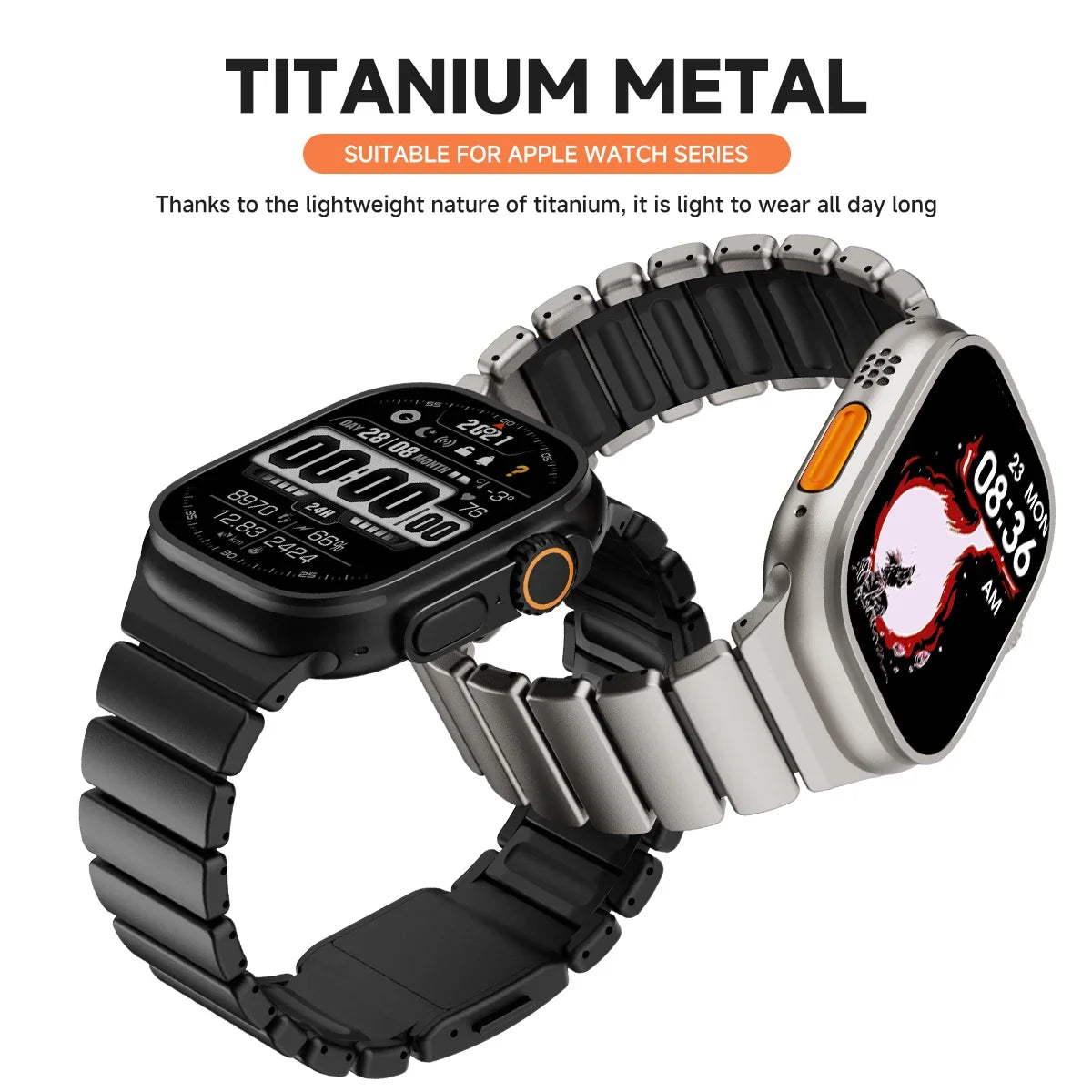 Titanium Silicone Magnetic Apple Watch Band - Luxury Metal Strap for Ultra 3/2/1 49mm, Series 11/10 46mm, Series 9/8/7 45mm, Series 6/SE/5/4 44mm, Series 3/2/1 42mm