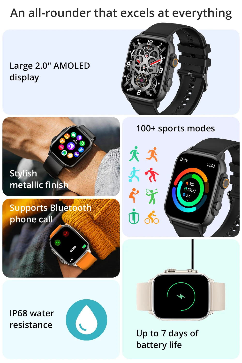 COLMI C81 Smartwatch – 2.0" AMOLED, AOD, 100 Sports Modes, Bluetooth Calling | IP68 | Men & Women
