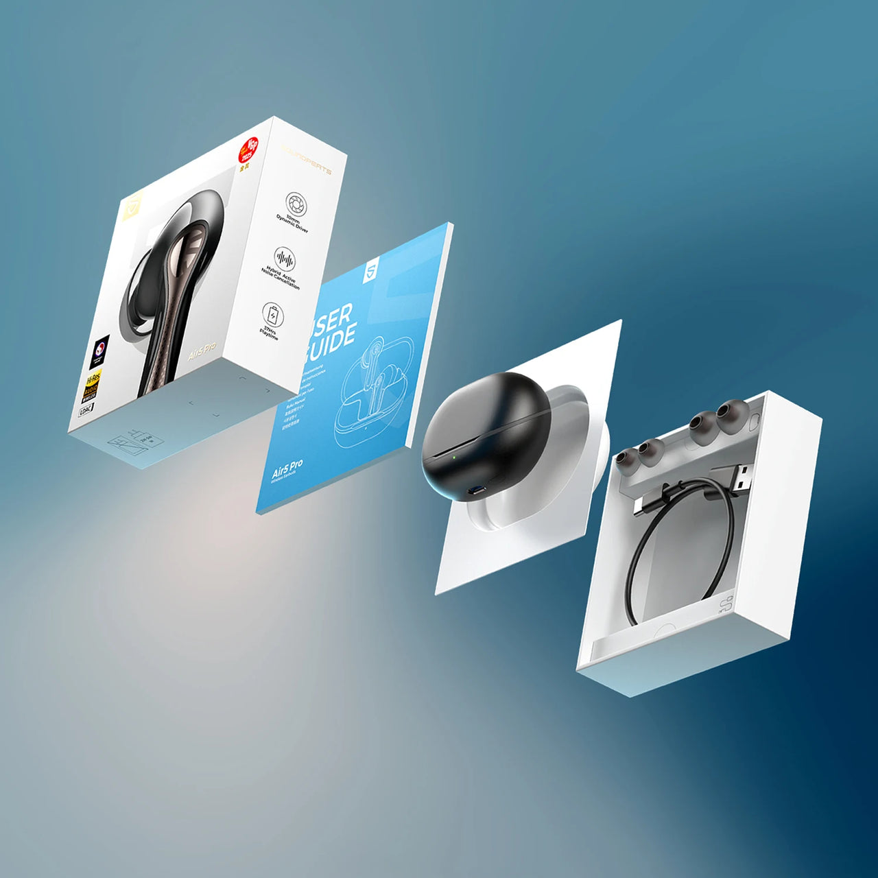 SOUNDPEATS Air5 Pro ANC Earbuds - 55dB Adaptive ANC, LDAC + aptX Lossless, Bluetooth 5.4 | 6-Mic AI ENC, 3D Spatial Audio, Hi-Res TWS