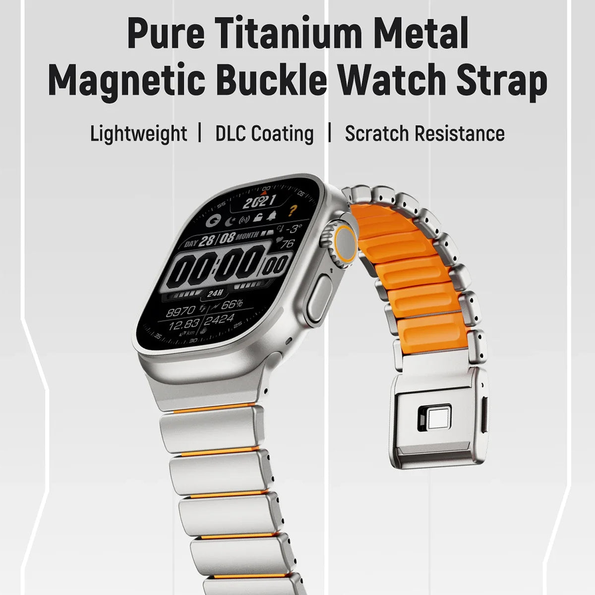 Titanium Silicone Magnetic Apple Watch Band - Luxury Metal Strap for Ultra 3/2/1 49mm, Series 11/10 46mm, Series 9/8/7 45mm, Series 6/SE/5/4 44mm, Series 3/2/1 42mm