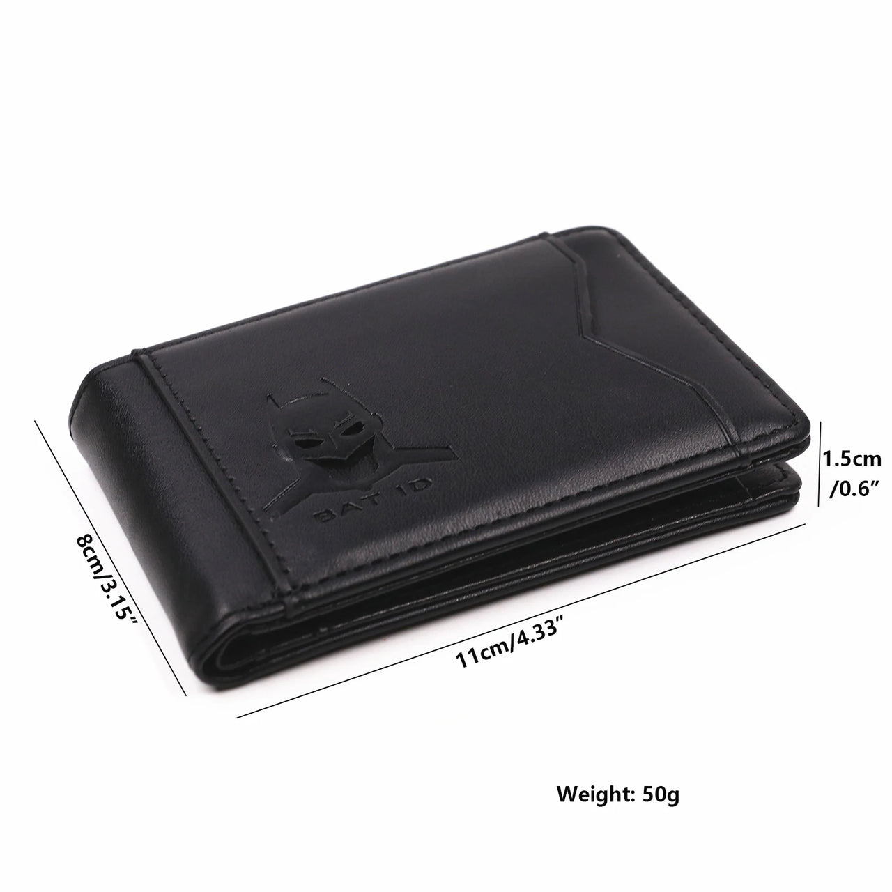 Men’s Leather Bat Hero Wallet – Slim Bifold Card Holder with Cutout Eyes | Superhero Gift for Him