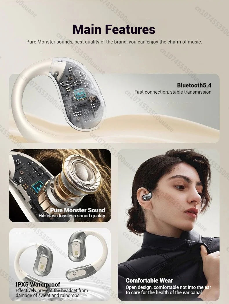 Monster AC330 OWS Open-Ear Headphones - Bluetooth 5.4 | ENC Call Noise Cancelling, 360° Surround Sound, 24H Battery, Waterproof Sport Headset