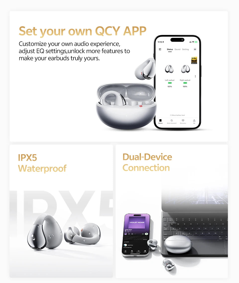 QCY Crossky C30S Open-Ear Clip-On Earbuds with LDAC