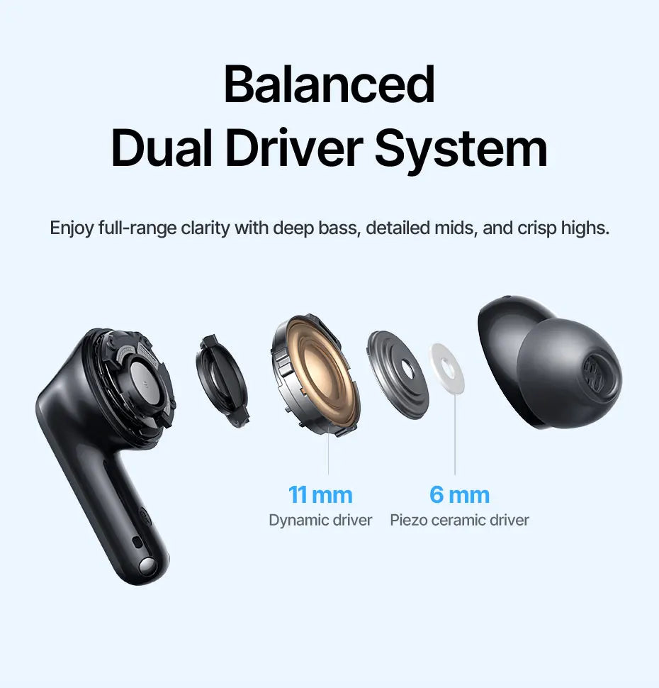 Baseus Bass EP10 Ultra ANC Earbuds - 55dB Noise Reduction, LDAC Hi-Res, Bluetooth 6.0 | 65H Battery, 6-Mic AI ENC, Powerful Bass, Waterproof TWS